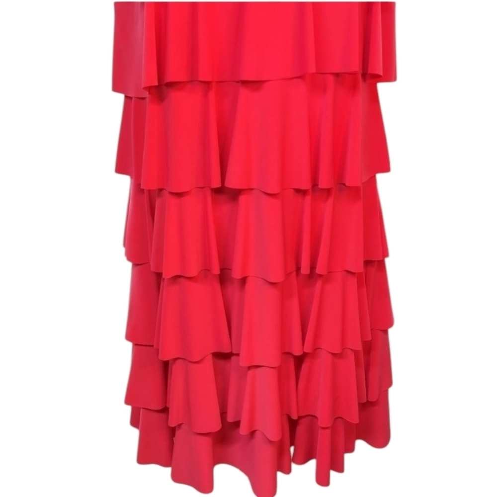 Libra Red Women's Ruffled Shortsleeve Crewneck Stretch Soft Dress Size Medium - Picture 4 of 8